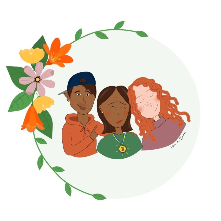 Illustration av en mamma med två barn, gjord av Småbitar.